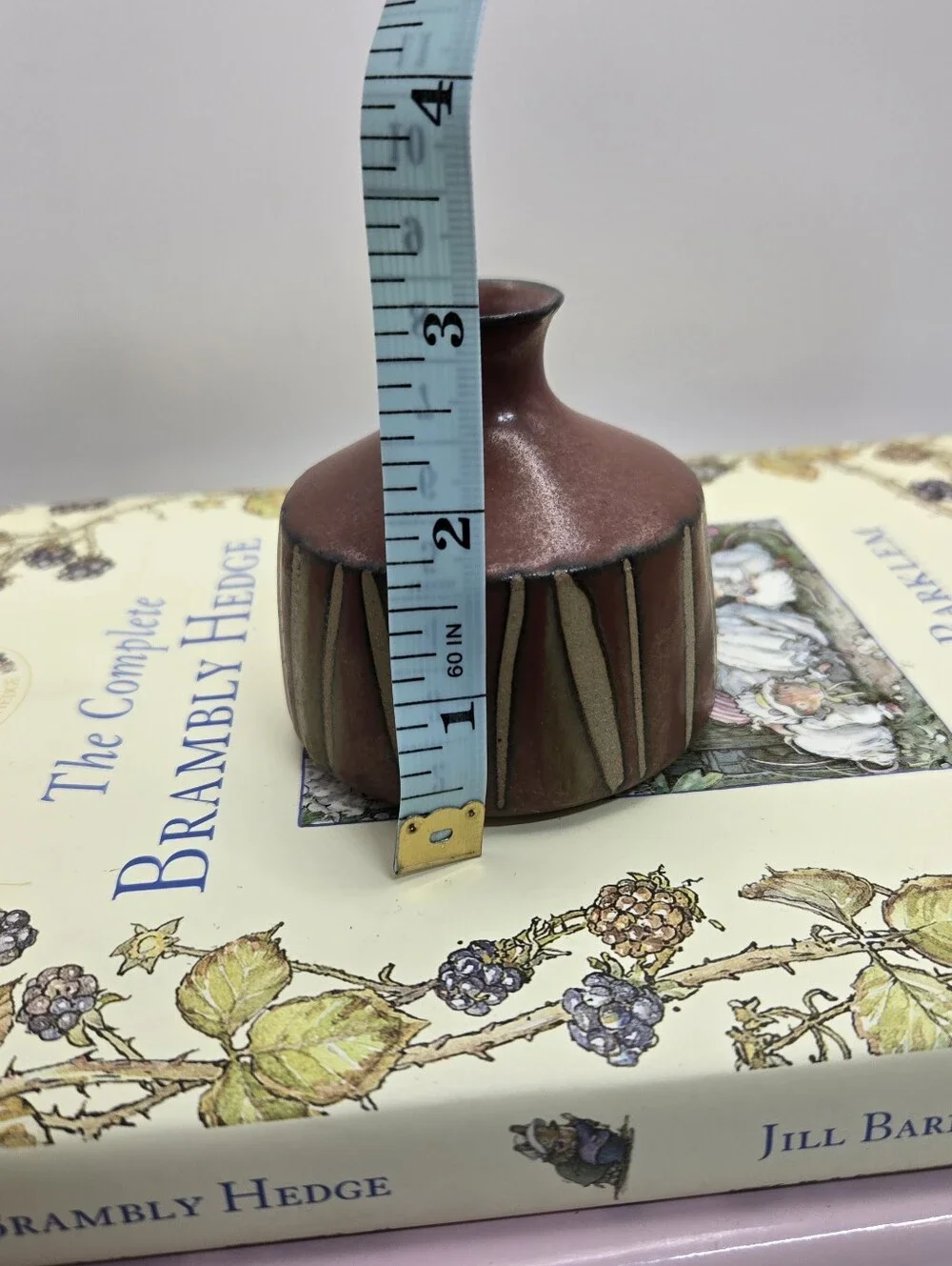 Vintage Pottery Bud Vase With Textured Stripes
